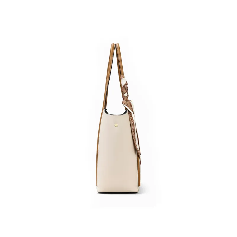 MILLIE'S Cow Leather With Synthetic Leather Tote Bag, Shopping Bag, Handbag Regular Women's Ecru-4
