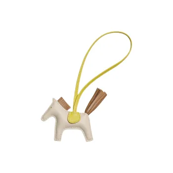 HERMES Milo Lambskin Bag Accessories Small Size Unisex Cre/Chai/Lime Beige With Yellow And Brown Accents