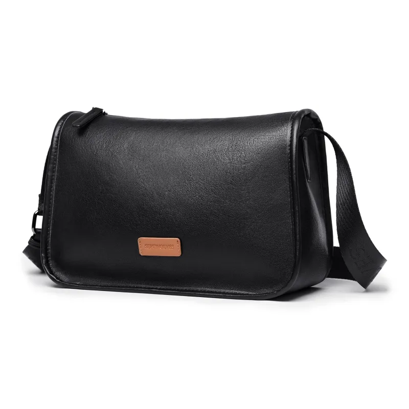SEPTWOLVES PU Cortex Messenger Bag Crossbody Bag QPL Unisex Black-1