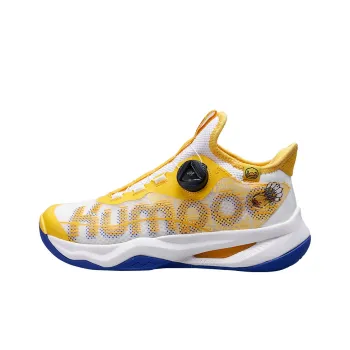 KUMPOO Anti Slip Wear Resistant Breathable Supportive Impact Resistant Mid Top Badminton Shoes Unisex Yellow White