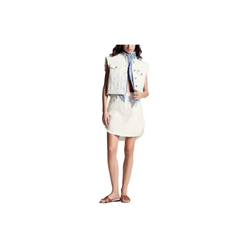LOUIS VUITTON Frayed Hem Sleeveless Denim Jacket-1