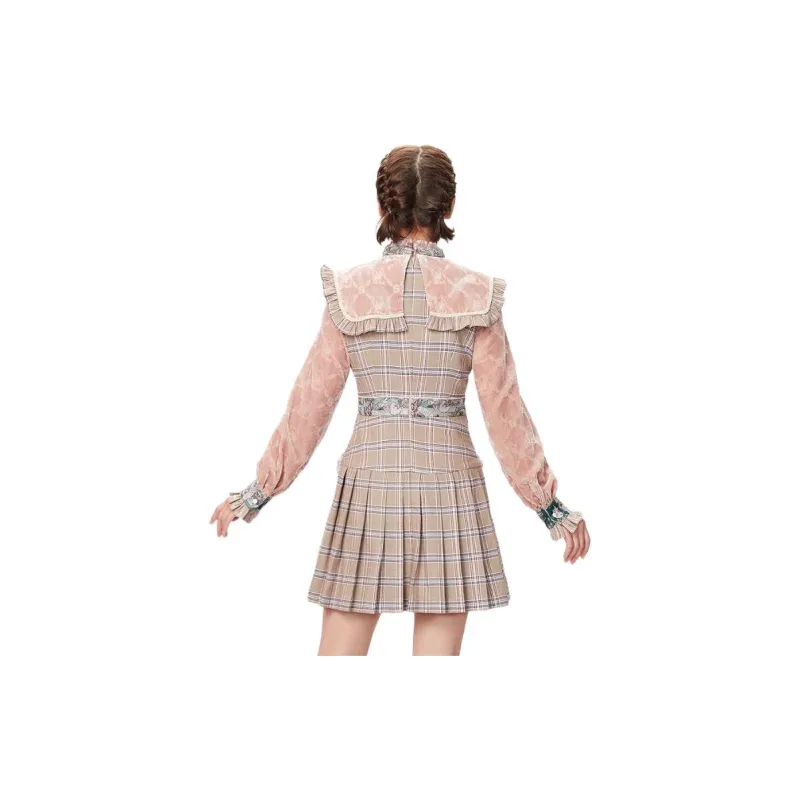LULUALWAYS Pleated Skirt Dress Pink-1
