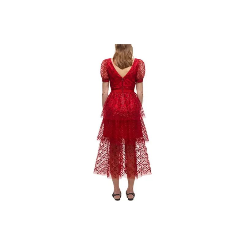 Self portrait Short Sleeved Dress Women's Red-4