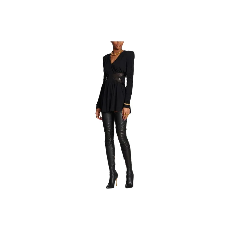 BALMAIN Sequin embellished V neck Mini Dress-2