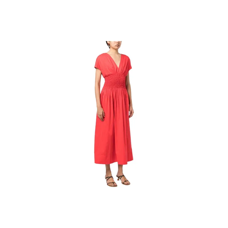 Staud Jackson Smocked-waist Midi Dress-3