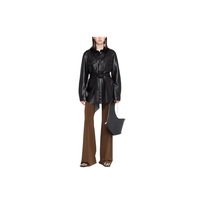 NANUSHKA Vegan leather Belted Oversize Shirt-2