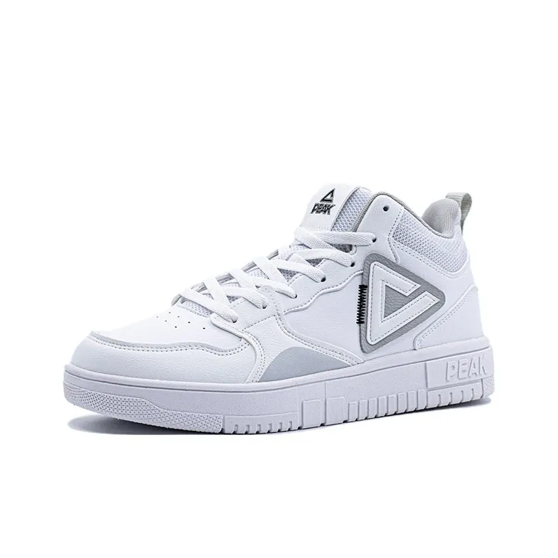 PEAK Classic Heritage Cushioning Wear Resistant Mid Top Skateboard Shoes Unisex White Gray-2