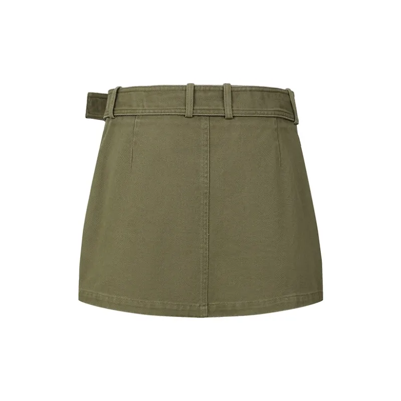 URBAN REVIVO Casual Short Skirts Women's Olive Green-1