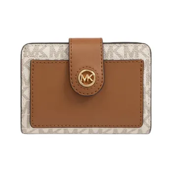 MICHAEL KORS Fabric Wallet Women's Vanilla White & Acorn Brown