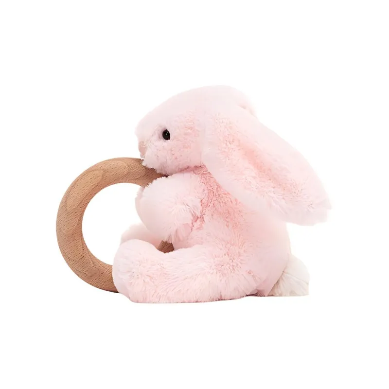 JELLYCAT Bashful Bunny Toy Wooden Ring Pink Dolls Plush Doll 13cm High-3
