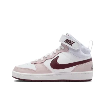 Nike Court Borough Anti Slip Wear Resistant Mid Top Kids' Skateboarding Shoes White Pink Teenagers