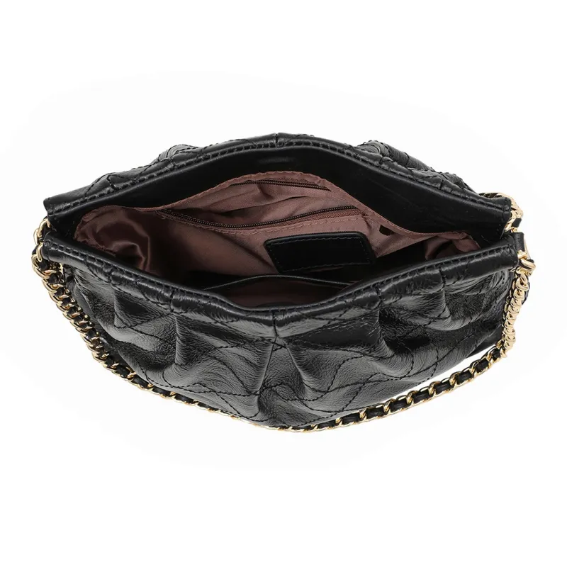 MILLIE'S Cow Leather Crinkle Bag, Underarm Shoulder Bag Regular Women's Black-3