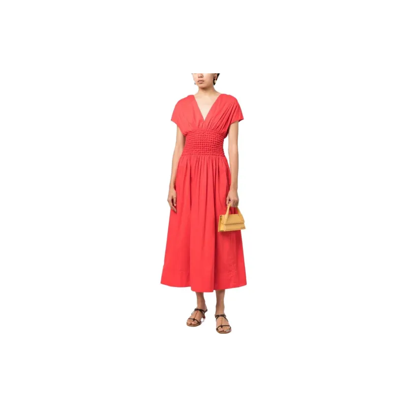 Staud Jackson Smocked-waist Midi Dress-1