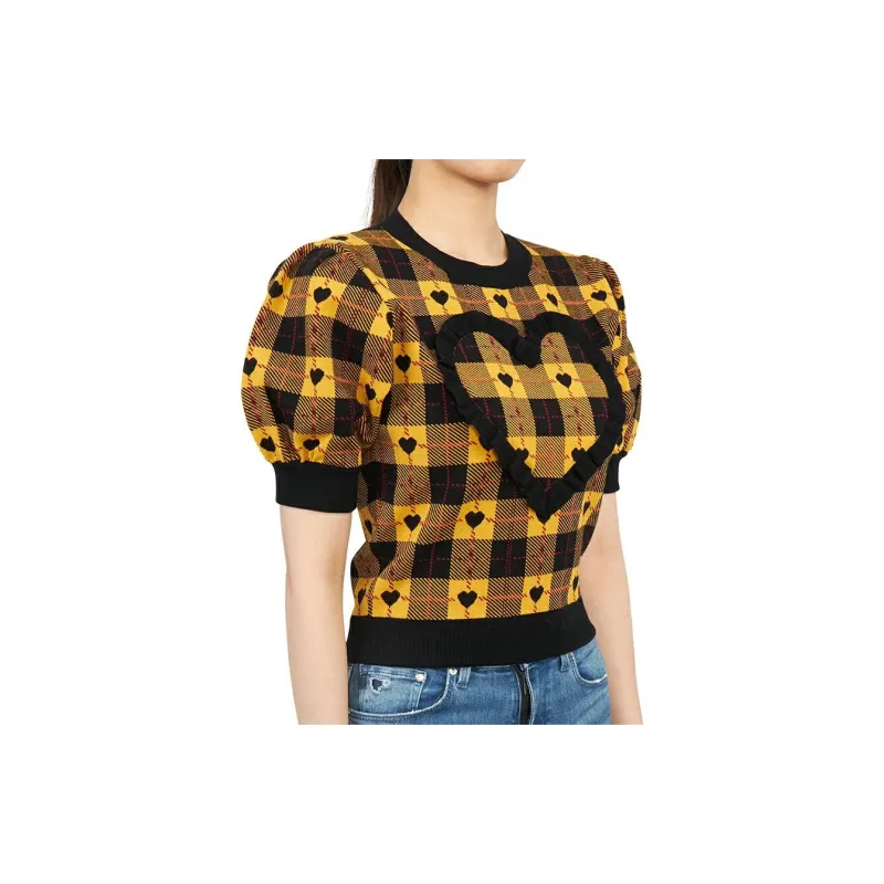 Alessandra Rich Heart Plaid Print Knit Top-2