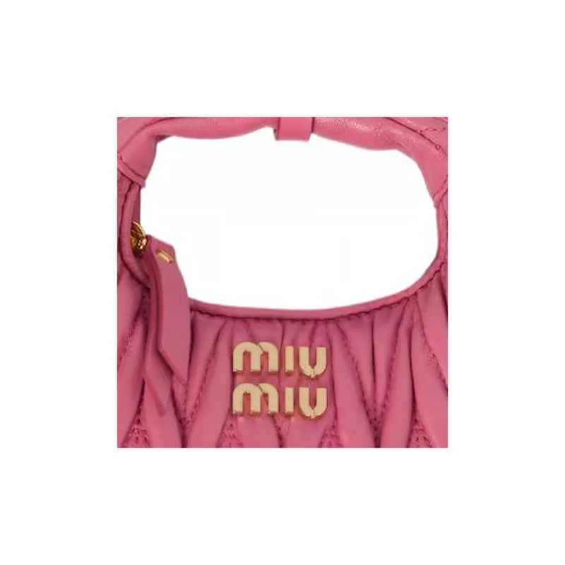 MIU MIU Wander Series Soft Sheep Leather HOBO Handbag, Shoulder Bag, Crossbody Handbag Extra Mini Women's Begonia Pink-4