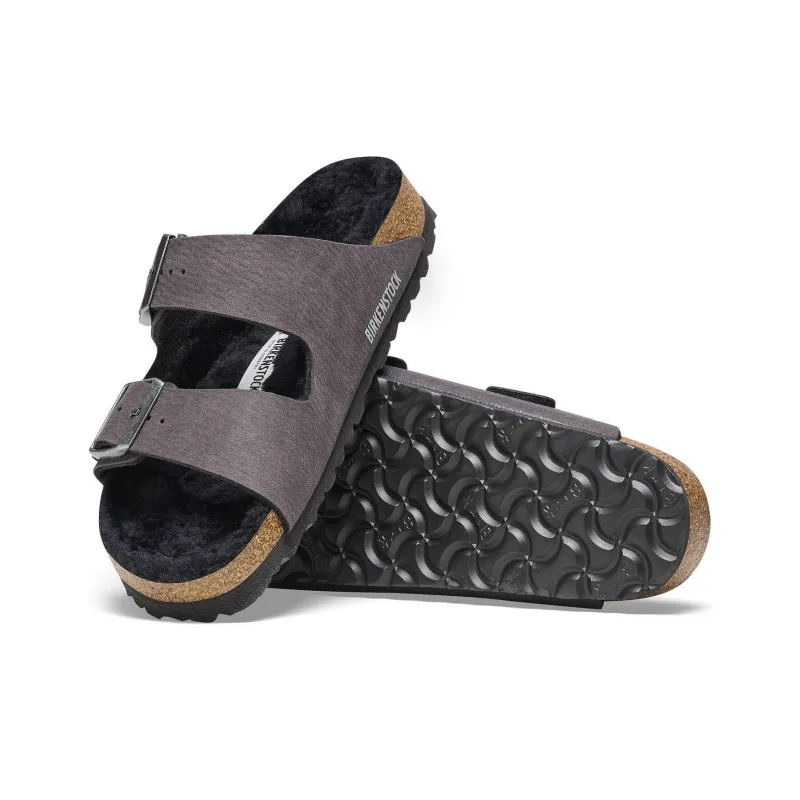 Birkenstock Arizona Shearling Slip Resistant Abrasion Resistant Slide Slippers Unisex Black Gray Color-5