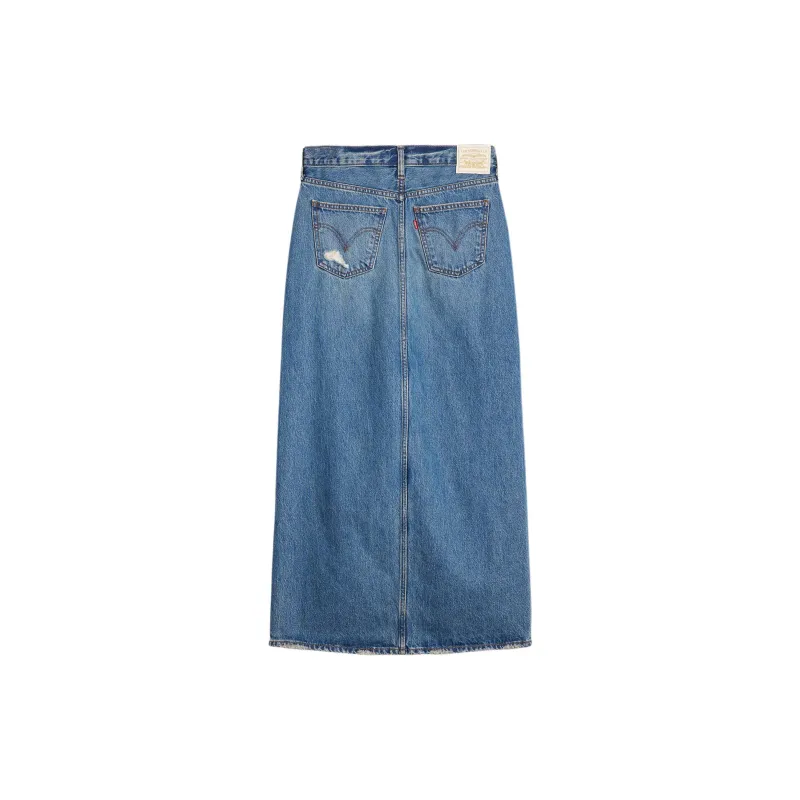 Levi's Ankle Column Skirt Denim Long Skirt Women's Blue-1