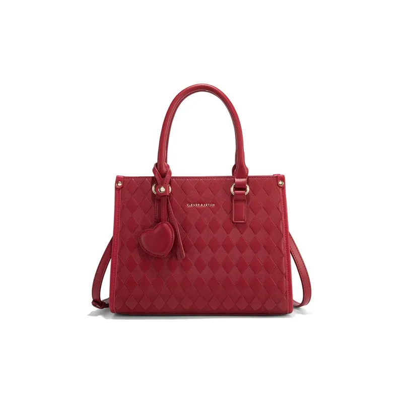 CLEVER& KETCH PU Wedding Handbag Shoulder Bag Regular Women's Red+Triangle Pattern/Red+Diamond Pattern-2