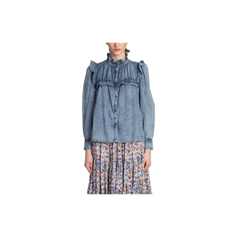 ISABEL MARANT ETOILE Button Up Ruffled Denim Shirt-2