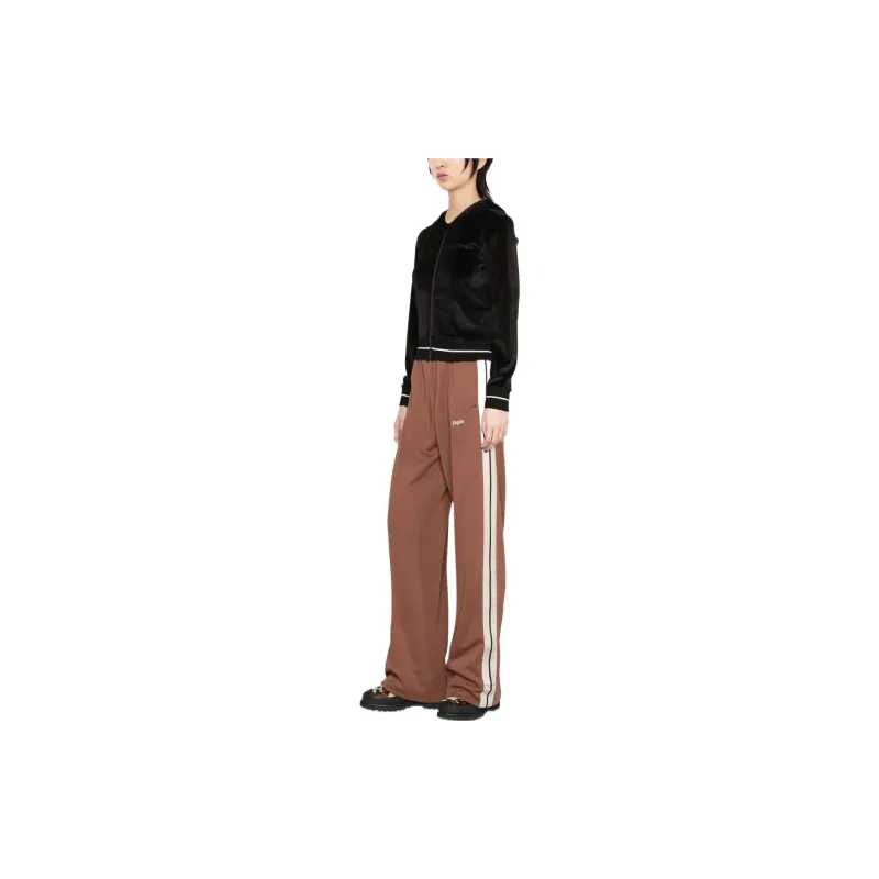 PALM ANGELS Stripe Trim Chenille Zip Hoodie Black-3