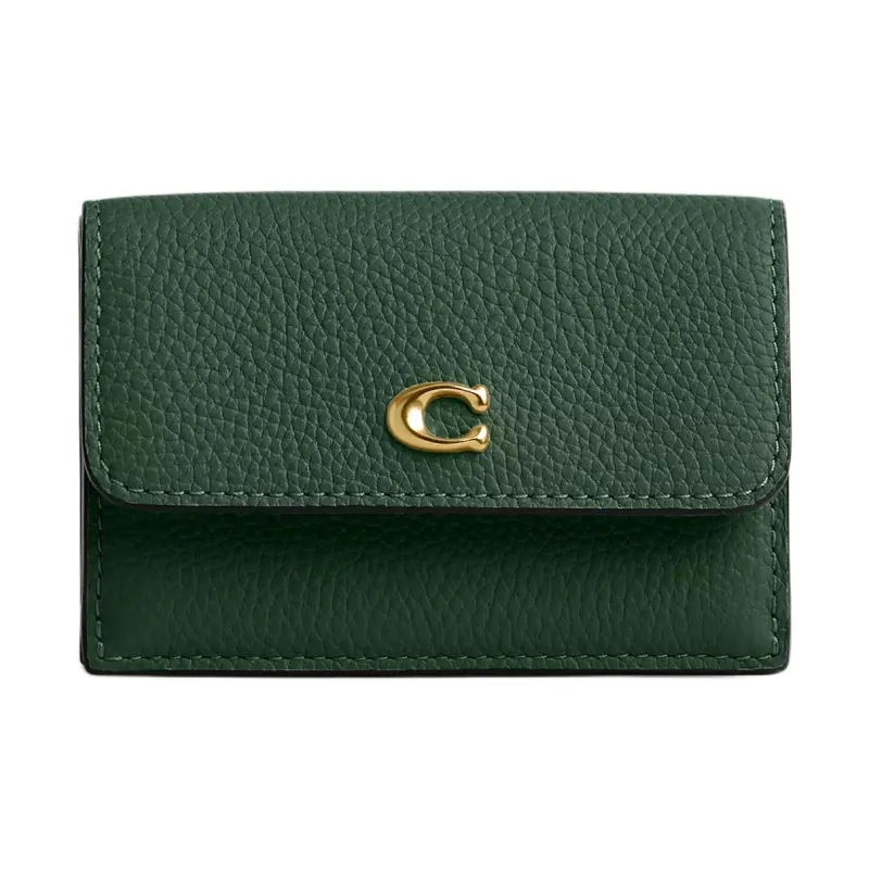 COACH Leather Coin Purses Wallets Mini Women's Hunter Green-0