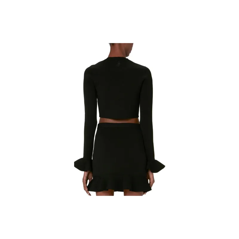 JW Anderson Ruffle Detailed Ribbed Cropped Top-1