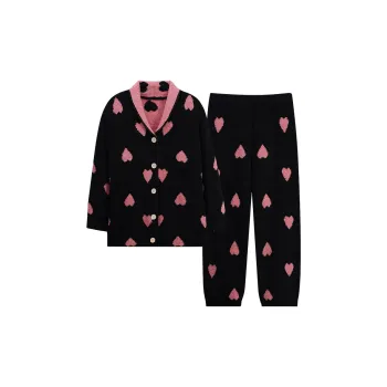 MIIOW Pajama Set Women's Pink Black Heart