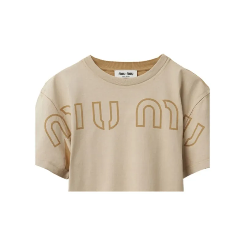 MIU MIU SS23 Drop Shoulder Sleeve T Shirt Women's Khaki-4
