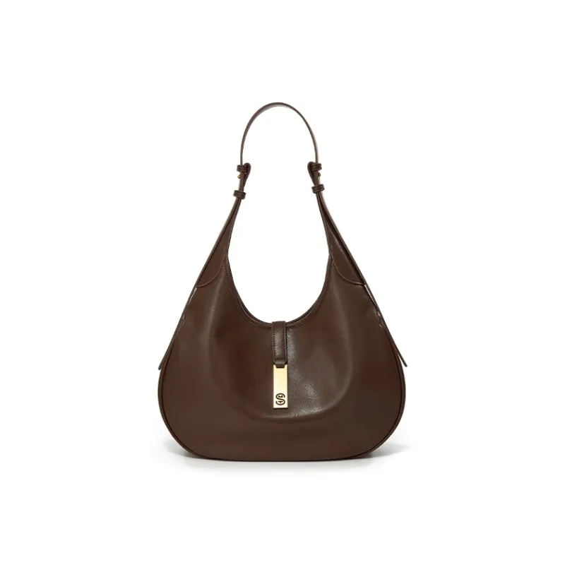 Simedin Cow Leather Shoulder Bag Medium Size Women's Deep Black/Brown-3