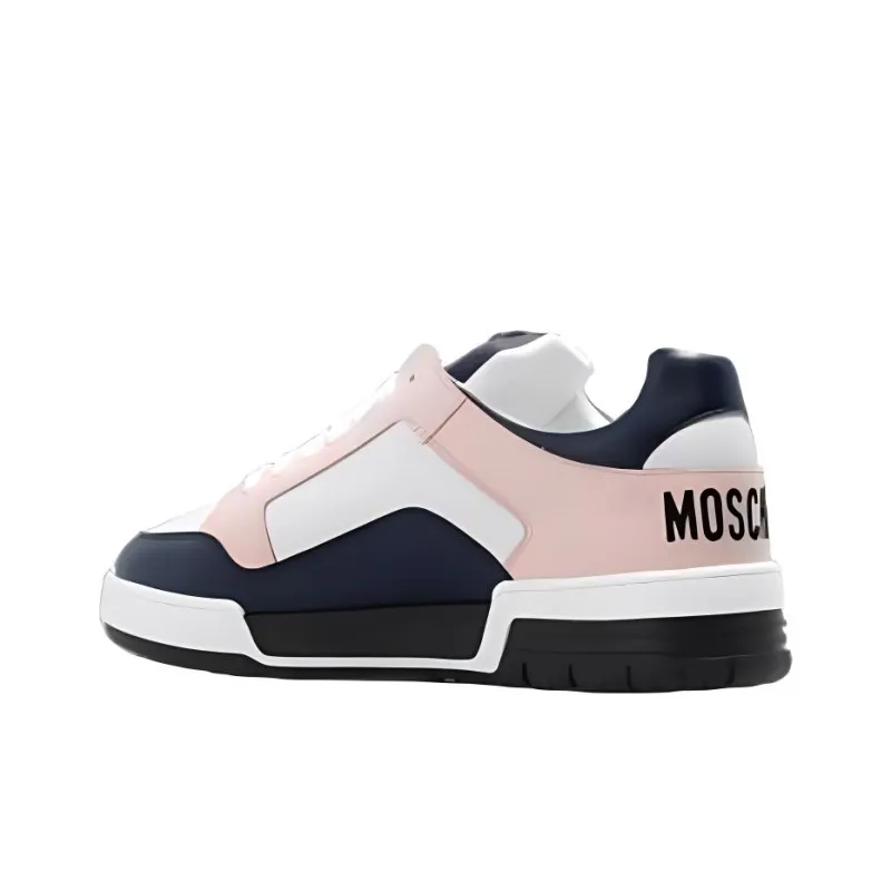 MOSCHINO Low Top Skateboard Shoes Women's White Pink Black-3