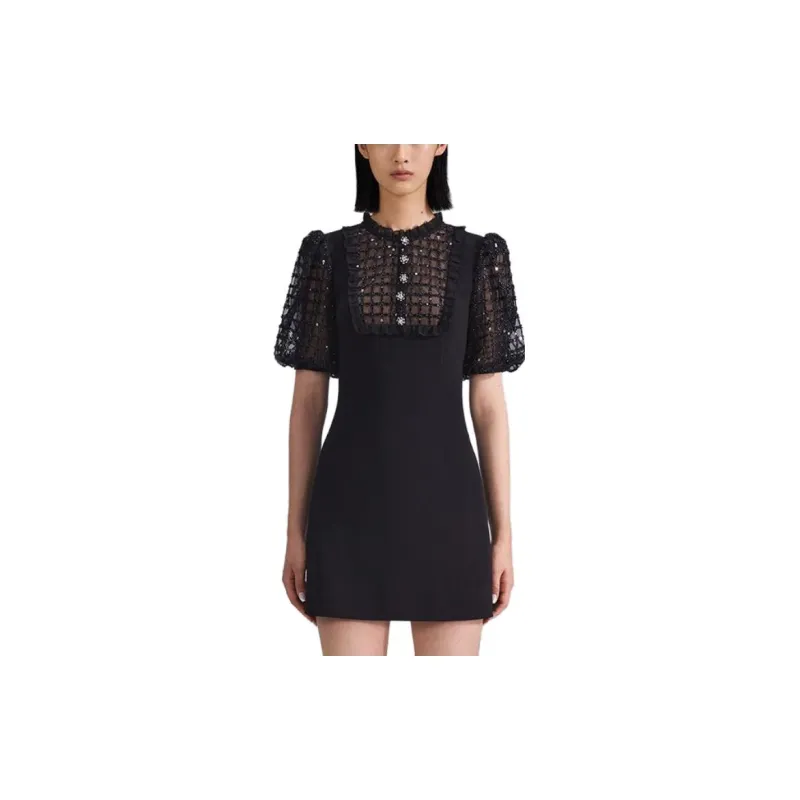 Self portrait Short Sleeved Dress Women's Classic Black-1