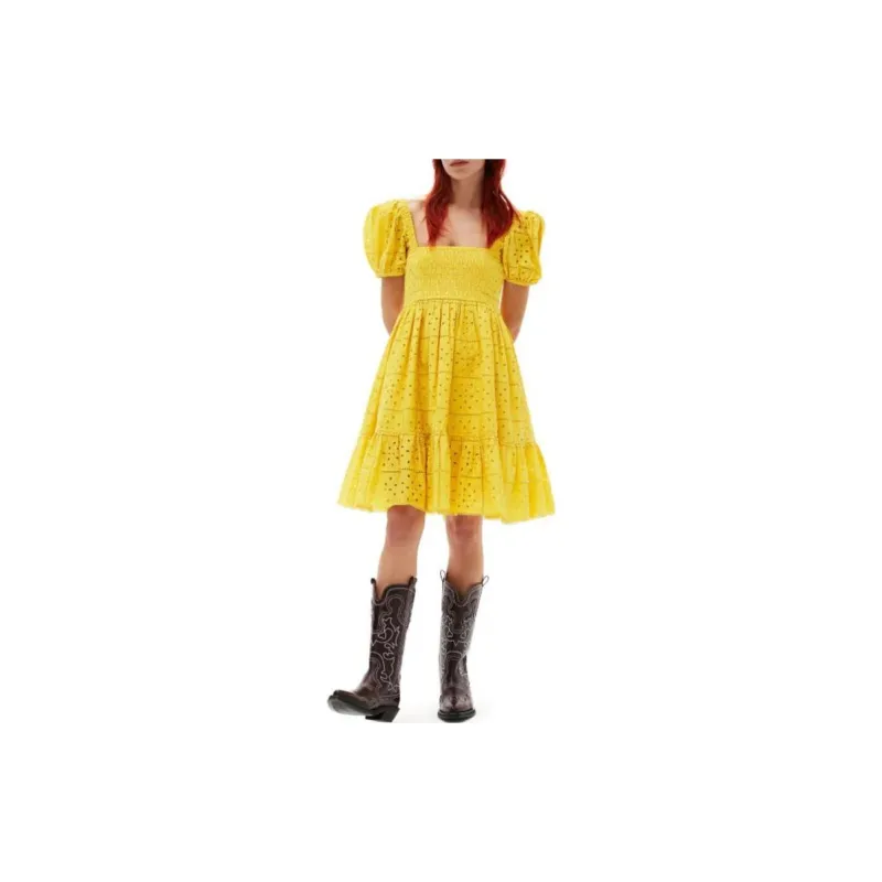 GANNI Broderie Anglaise Square Neck Mini Dress-3
