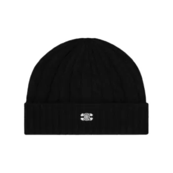 CELINE Triomphe Cable knit Beanie In Cashmere