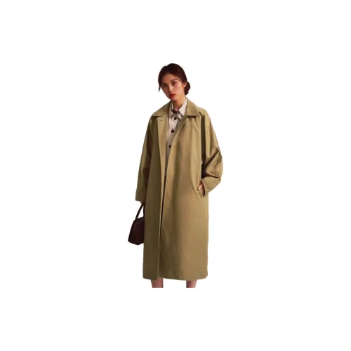 PAIN OR PLEASURE Trench Coats Women's Khaki