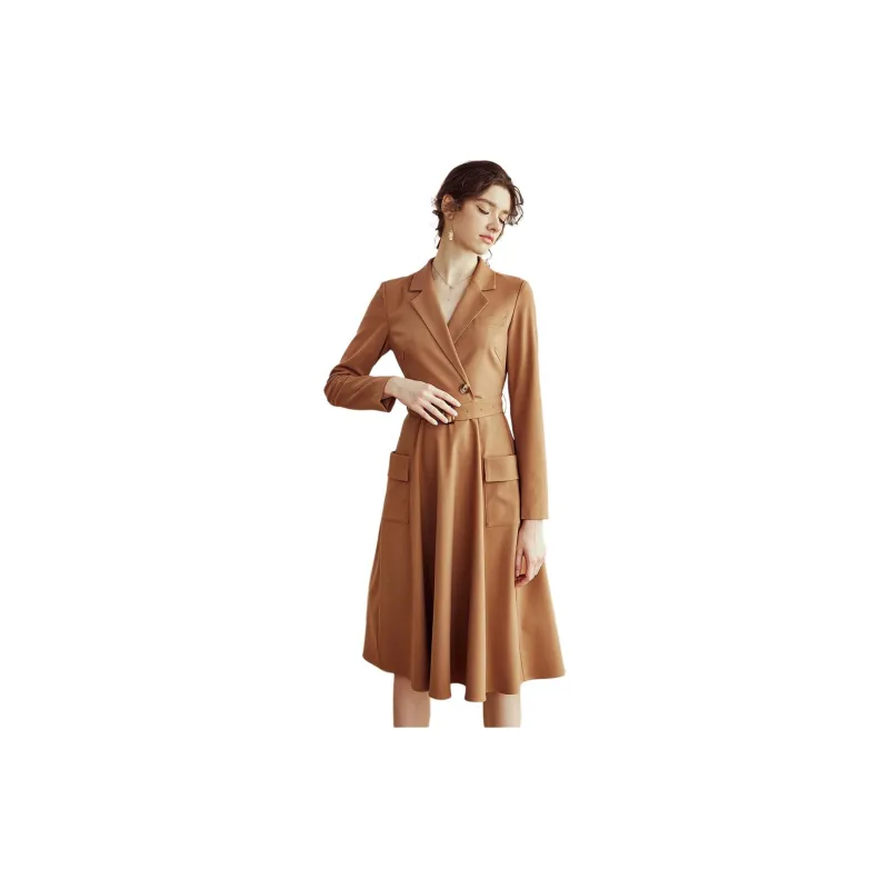 ROEYSHOUSE Long Sleeved Dress Women's Coffee-1