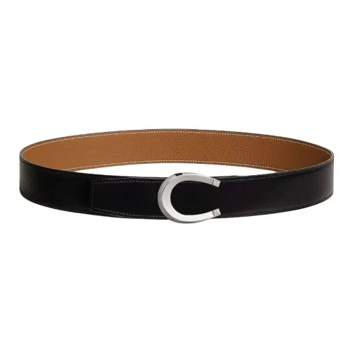 HERMES Calfskin Leather Belts Unisex Black/Brown Width  3.8cm