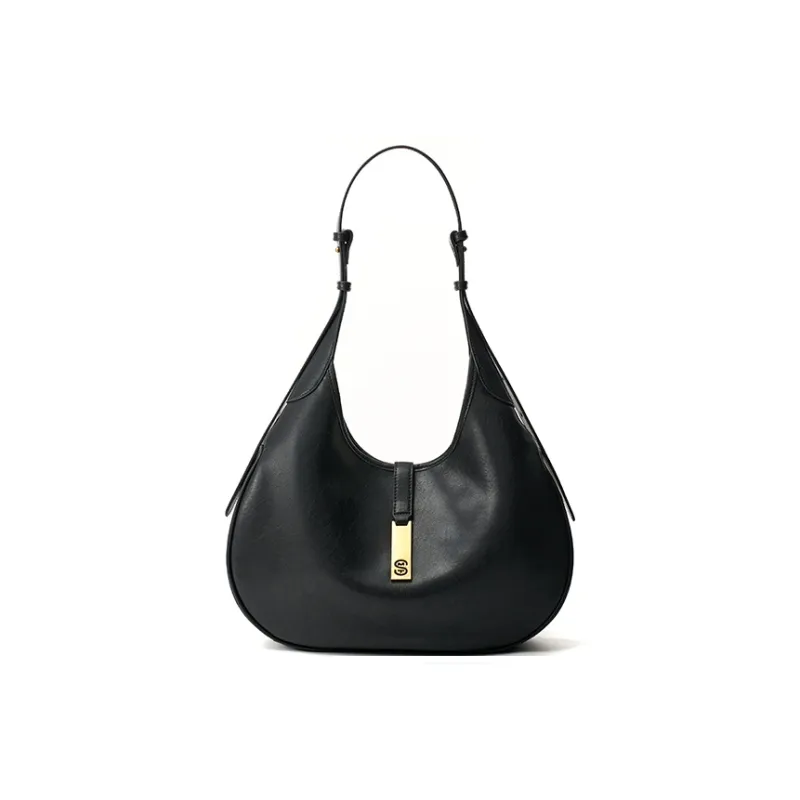 Simedin Cow Leather Shoulder Bag Medium Size Women's Deep Black/Brown-0