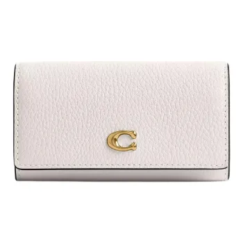 COACH Key Case Polished Pebbled Leather Key Pouch Mini Women's White