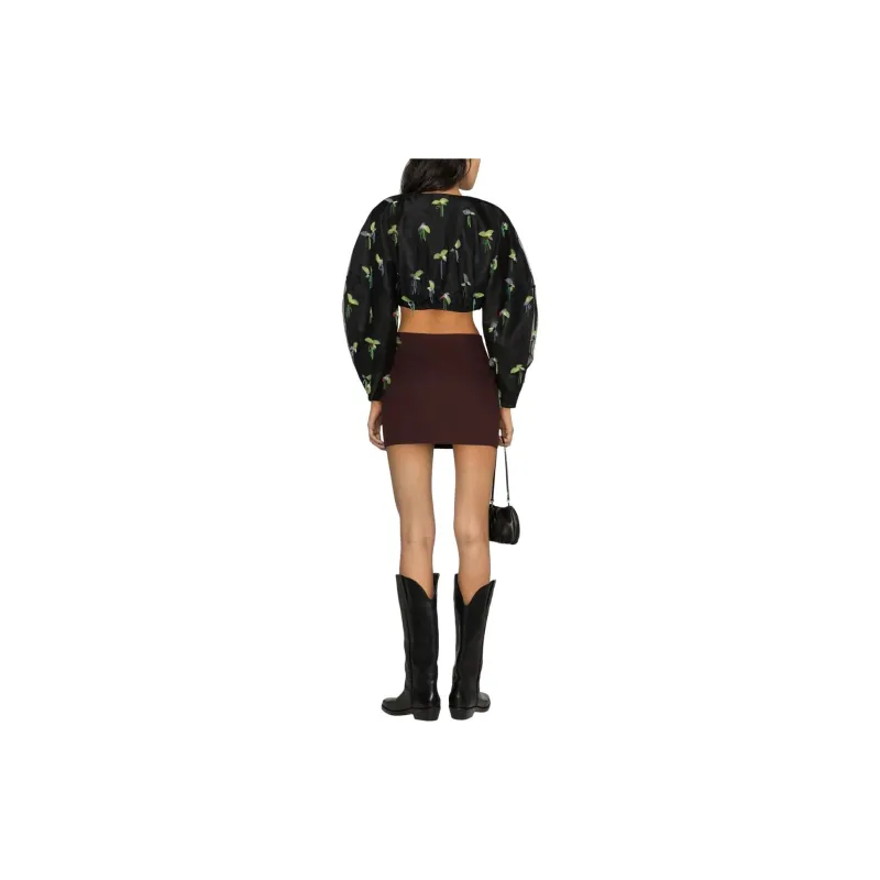 GANNI Bead Embellished Crewneck Cropped Blouse-2