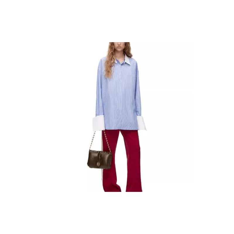 LOEWE Women's Stripe Long Cotton Shirt Blue/White-1