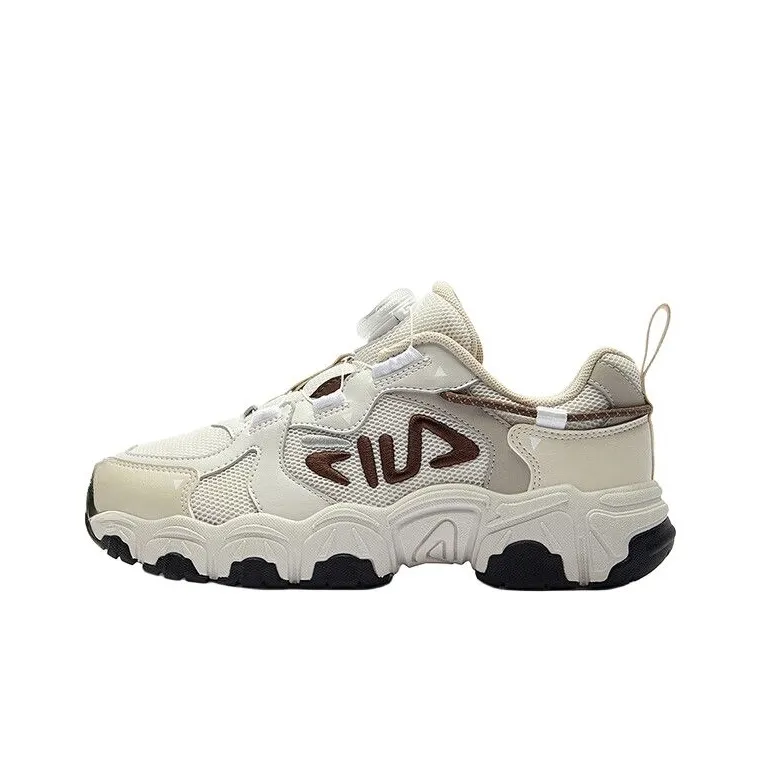 FILA KIDS Slip Resistant Anti Kick Support Breathable Low Top Kids' Running Shoes White Sand Gray/Sand Pink Teenagers-0