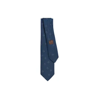 HERMES Mulberry Silk Ties Men's Marine Blue