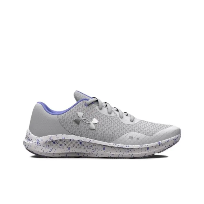 Under Armour Charged Pursuit 3 Anti-Slip Wear-Resistant Low-Top Kids' Running Shoes Gray Silver Teenagers-1