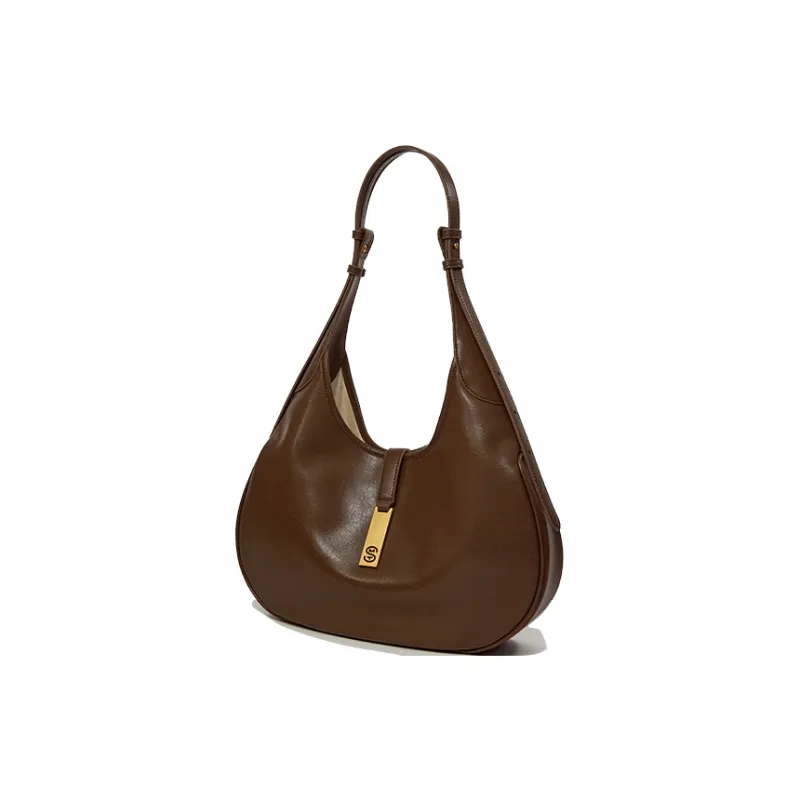 Simedin Cow Leather Shoulder Bag Medium Size Women's Deep Black/Brown-4