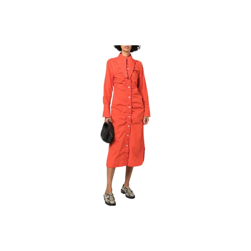 GANNI Long-Sleeved Dresses Women's Orange-1