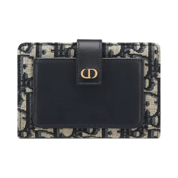 DIOR 30 Montaigne Oblique Jacquard With Smooth Calfskin Wallet Regular Women's Brown & Black