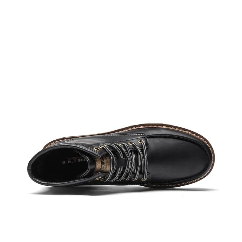 G.N.SHIJIA Men's Casual Shoes Men High Top Black/Brown-4