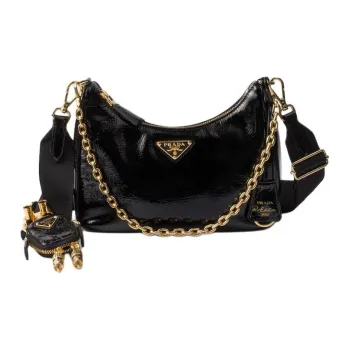 PRADA Re Edition Patent Leather Portable Crossbody Bag Shoulder Bag Women's Black