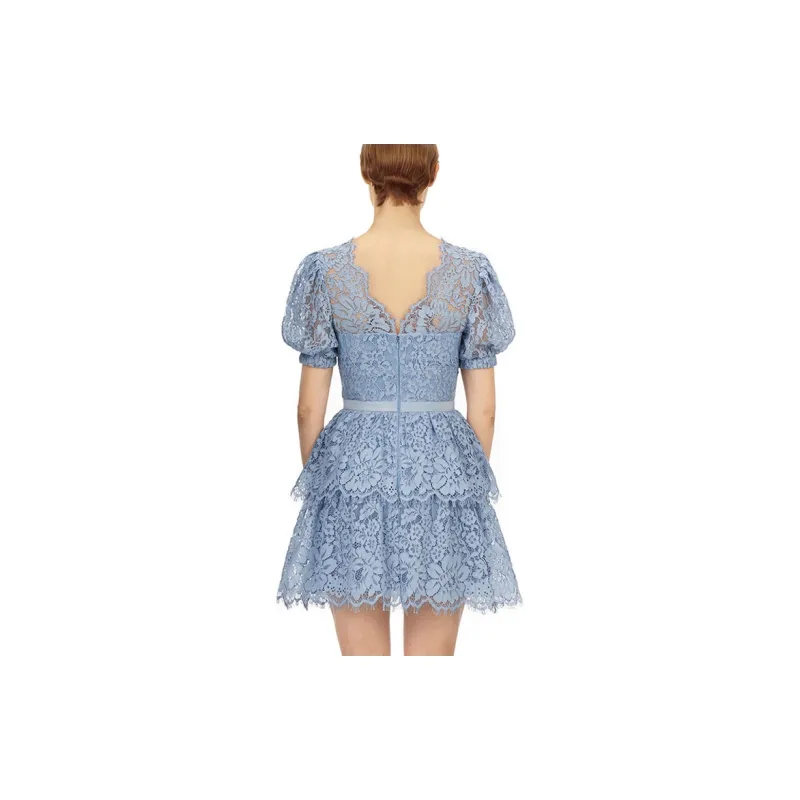 Self portrait Short Sleeved Dress Women's Blue-4