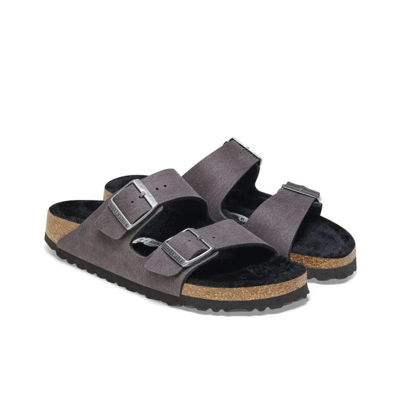 Birkenstock Arizona Shearling Slip Resistant Abrasion Resistant Slide Slippers Unisex Black Gray Color-3